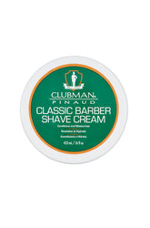 Clubman Classic Barber Shave Cream in a 16 oz. tub, rich conditioning formula for a smooth barber-style shave.