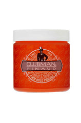 Front view of a 4 ounce tub of Clubman Firm Hold Pomade with label featuring its logo & brand name