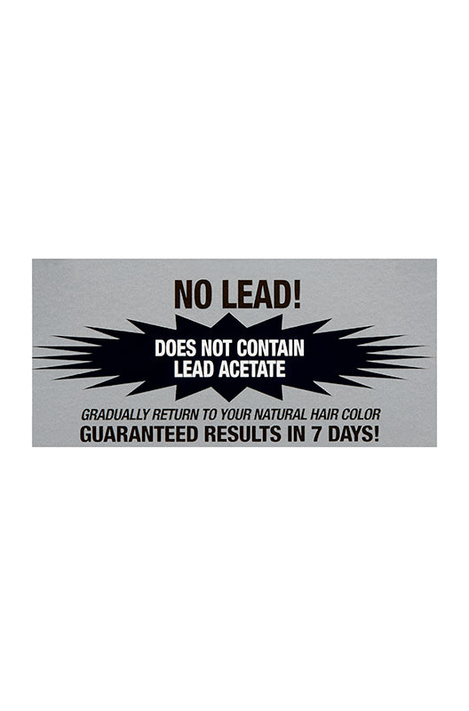 No Lead Guarantee Label with bold black design, ensuring the product contains no lead acetate and promises results in 7 days.