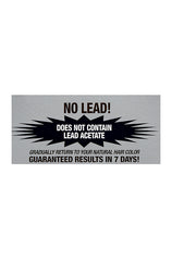 No Lead Guarantee Label with bold black design, ensuring the product contains no lead acetate and promises results in 7 days.