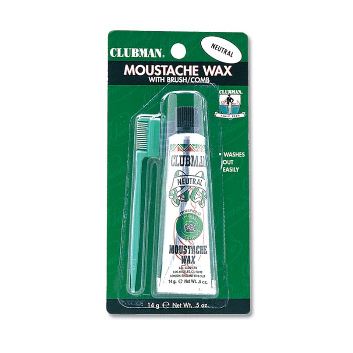 Clubman Moustache Wax - Neutral - Classic moustache wax with brush and comb for styling and grooming. Washes out easily.