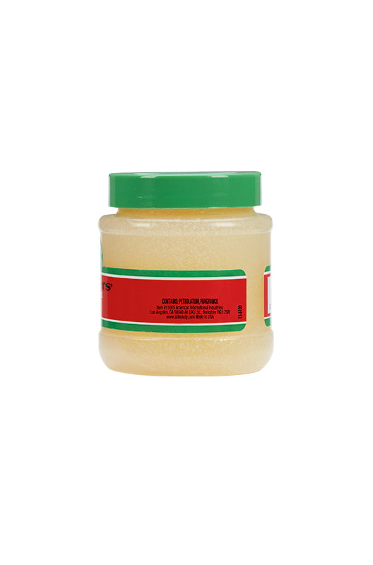 Side view of Tres Flores Brilliantine Pomade 3.25 oz. jar, displaying product label and ingredients.