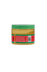 Back view of Tres Flores Molding Pomade 6 oz. jar, displaying product label, barcode, and ingredients.