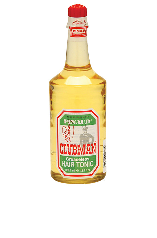 Clubman Pinaud Greaseless Hair Tonic in a 12.5 oz. bottle, designed for light control and healthy-looking hair.