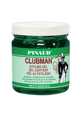 Clubman Pinaud Styling Gel front view, a professional-grade styling gel for men’s daily hair care routine.