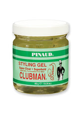 Clubman Pinaud Super Clear Styling Gel front view, formulated for men who need superior hold with a transparent finish.