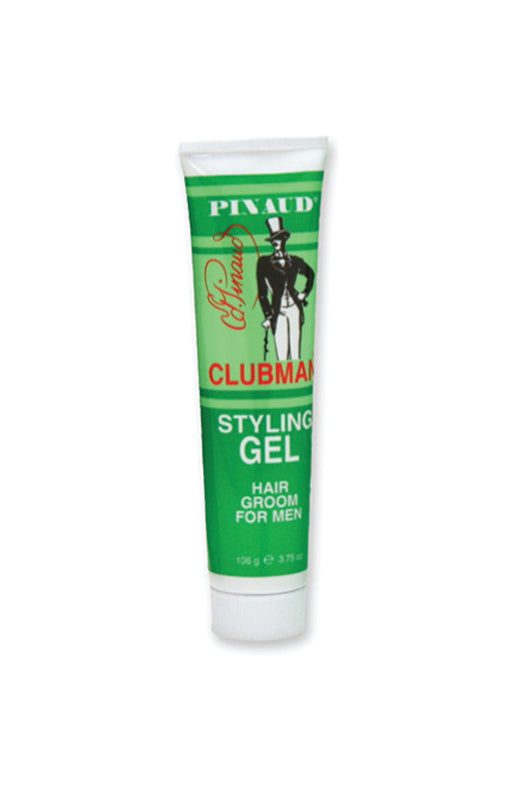 Clubman Pinaud Styling Gel in a 3.75 oz. tube, lightweight formula for men’s hair grooming and styling.