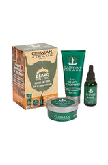 Clubman Pinaud beard 3-in-1 grooming kit with conditioner, balm, and oil in a stylish box for beard care.