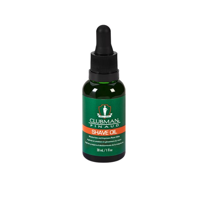 Clubman Shave Oil - 30ml Bottle - Premium shave oil in a green glass bottle, enhances razor glide and prevents irritation for a smooth shave.