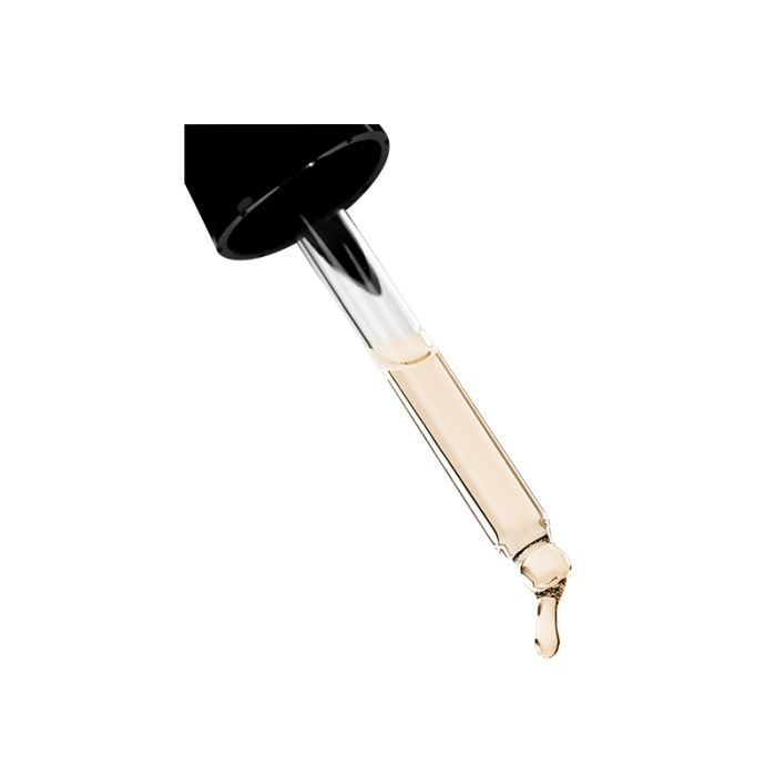 Shave Oil Dropper Close-Up - Dropper dispensing golden shave oil, showcasing its rich, moisturizing texture for a smooth shave.