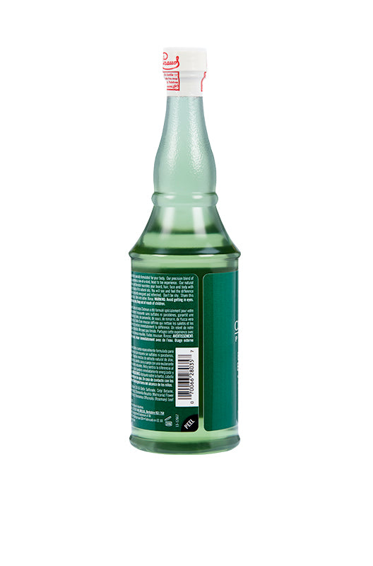 Side view of Clubman Pinaud Beard and Body Wash 16 oz. bottle, highlighting barcode and product label.
