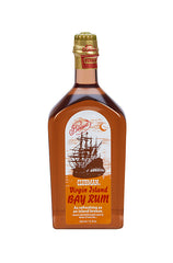 Front view of a 12 ounce bottle of Clubman Pinaud Bay Rum After Shave lotion featuring nautical  themed  label