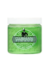 A 4-ounce tub of Clubman Light Hold Pomade facing forward featuring product name & logo