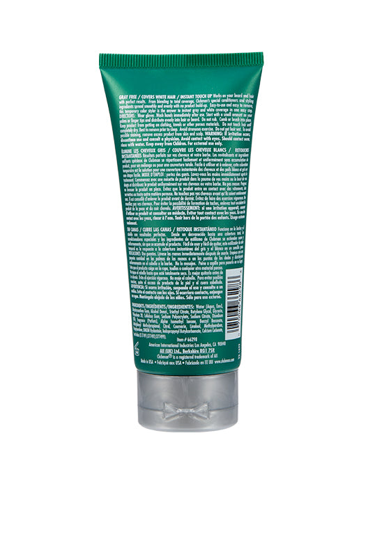 Back view of Clubman Pinaud Dark Brown Gel 89 mL (3 oz.) tube, showing product details and usage directions.