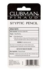 Clubman Pinaud Styptic Pencil Drug Facts, details the active ingredients and instructions for use.