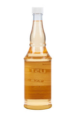 Lustray Bay Rum rear view, featuring the golden liquid in a vintage-style barber bottle.