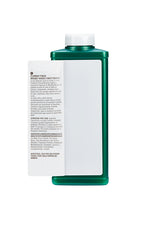 Back view of Clubman Pinaud Whiskey Woods Powder bottle, showing product benefits and ingredient list.