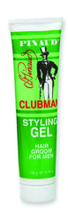 Close-up of Clubman Pinaud Styling Gel in a 3.75 oz. tube, a classic men’s hair grooming product for a polished look.