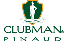 Clubman Pinaud logo featuring a vintage gentleman silhouette in white against a green shield background.