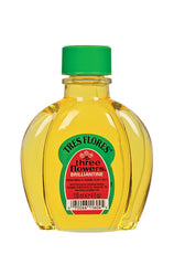 Front view of Tres Flores Brilliantine Hair Oil 4 oz. bottle, featuring green cap and product label.